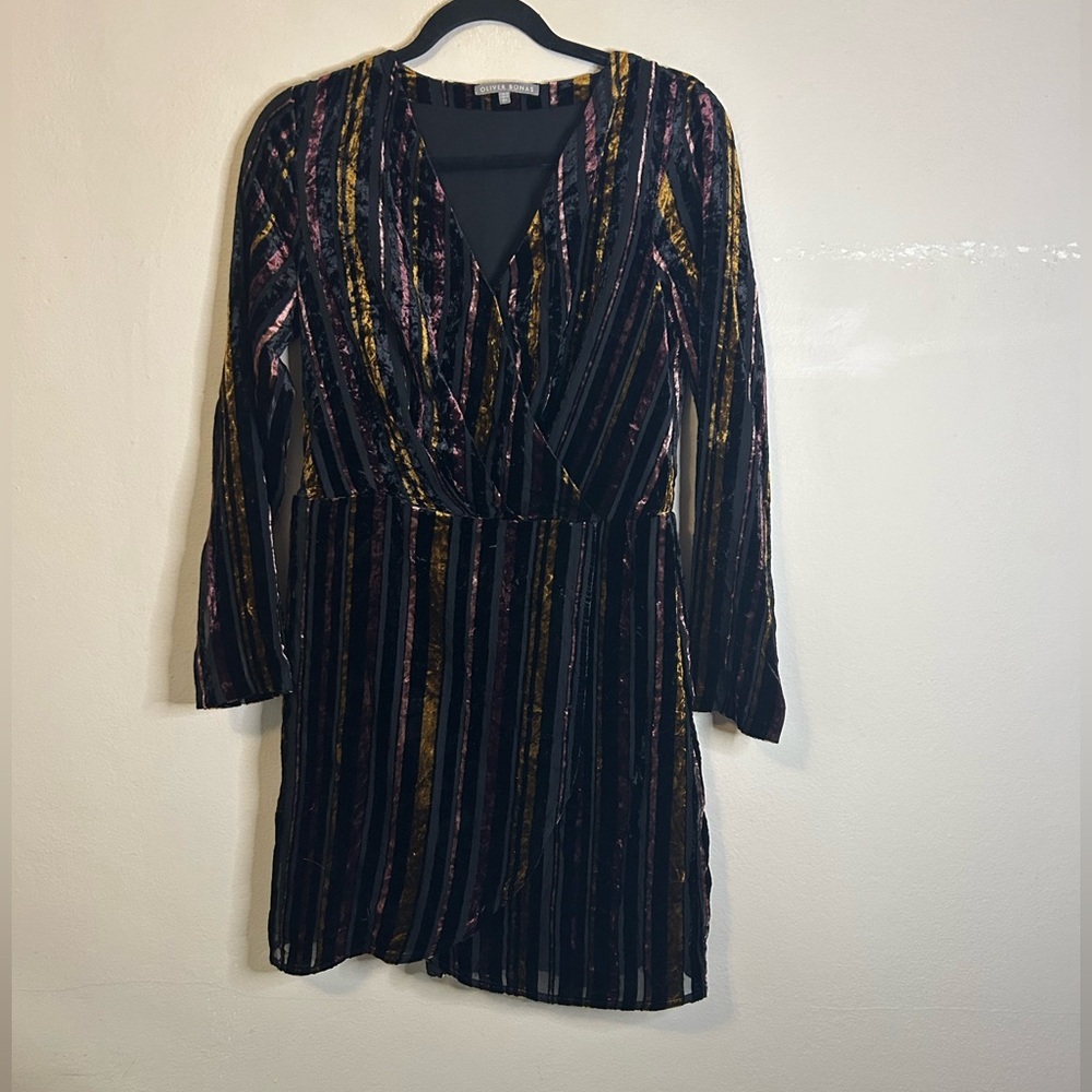 Oliver Bonas Velvet Stripe Long Sleeve Semi Sheer Dress